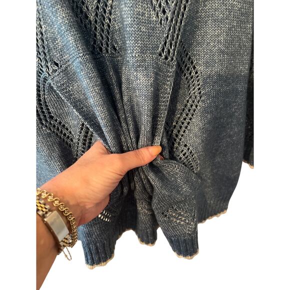 Soft Surroundings Blue Hooded Open Cable Knit Sweater Size Small S Boho Casual - Picture 4 of 7